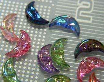 Colorful Acrylic Man in the Moon Bead Mix - Bright Colored Acrylic Beads - Mixed Shapes & Sizes Beads - 100 Beads Mix