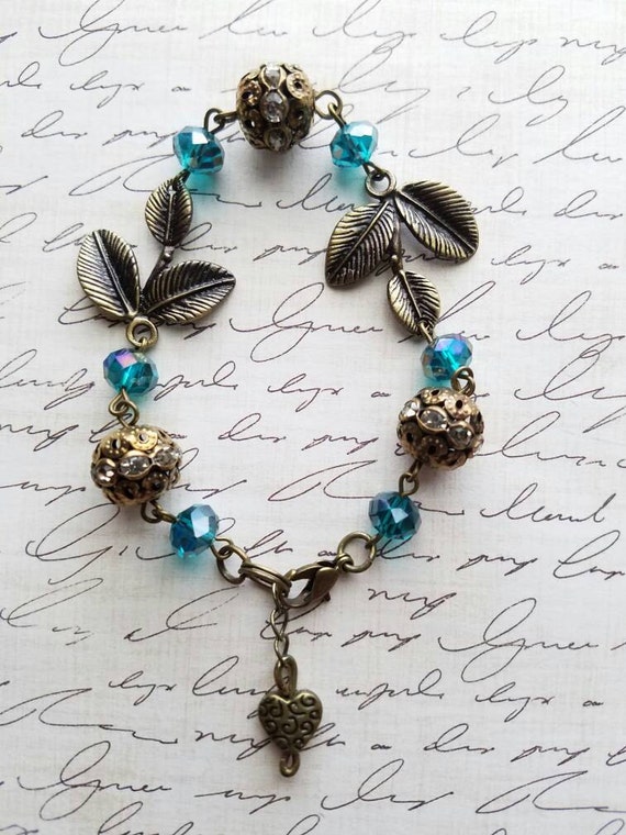 Vintage Style Link Bracelet Rhinestone Bracelet Charm Bracelet