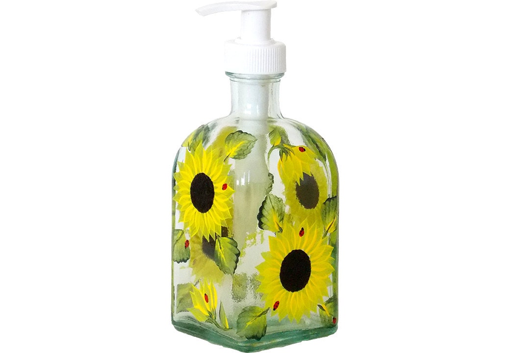Hand Painted Glass Bottle Dish Soap Dispenser with Pump