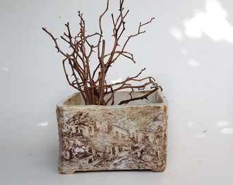 Ceramic Square Succulent Planter, Pottery Square Vessel, cactus plant pot, bonsai Square planter
