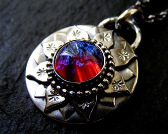 Silver Lotus necklace with Dragons Breath handmade necklace Silver Water Lily Pendant