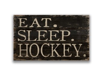 Eat. Sleep. Hockey block wooden sign hockey decor game day signs soccer signs soccer plaques sports signs hockey gifts coach gifts