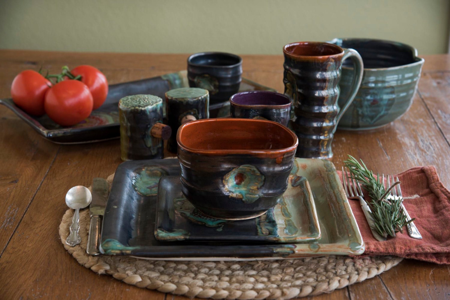 Handmade Ceramic 5piece Place Setting Contemporary Square