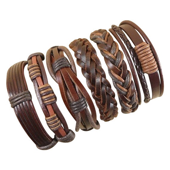 6 Piece Men's Women's Handmade Leather Bracelet Set