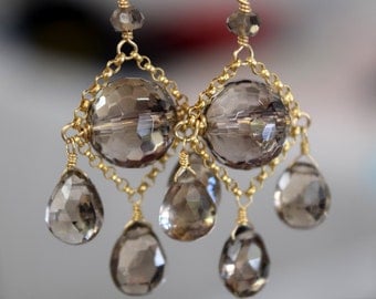 Smokey Topaz Chandelier Earrings // 14K Gold Filled