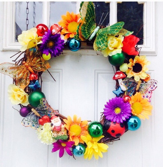 Summer Garden Wreath Gnomes Gazing Ball by Designsbytiffanyw