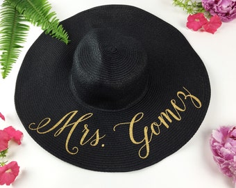 Floppy Sun Hat - Sequin Sun Hat - Bride Hat - Beach hat - Custom floppy hat - Bride to be hat - Beach Bride - Just Married Hat - Honeymoon