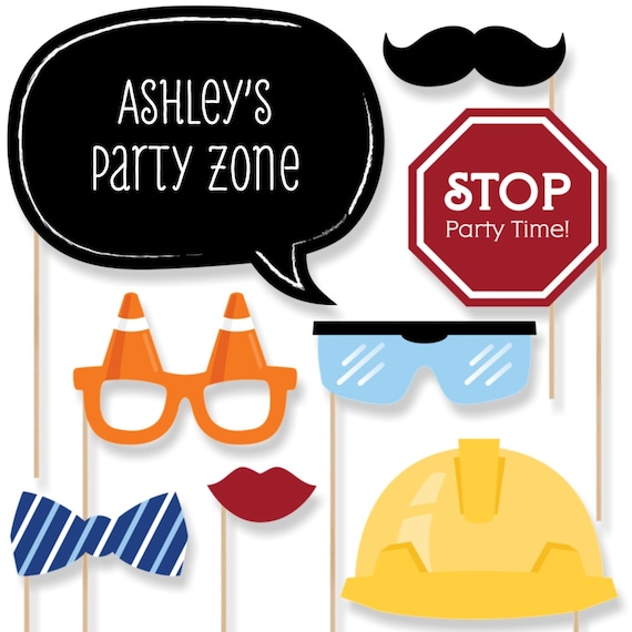 20 Construction Photo Booth Props Work Zone Photobooth Kit with