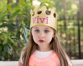 Personalized Glitter Felt CROWN. Birthday crown. Princess Party Favor. Princess Crown. Prince Crown. Name Crown. Glitter Name Crown.