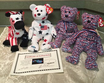 Sale!!Usa beanie babies~Glory beanie baby~rare beanie babies~democratic beanie babies~patriotic beanies babies~set of patriotic beanie babie
