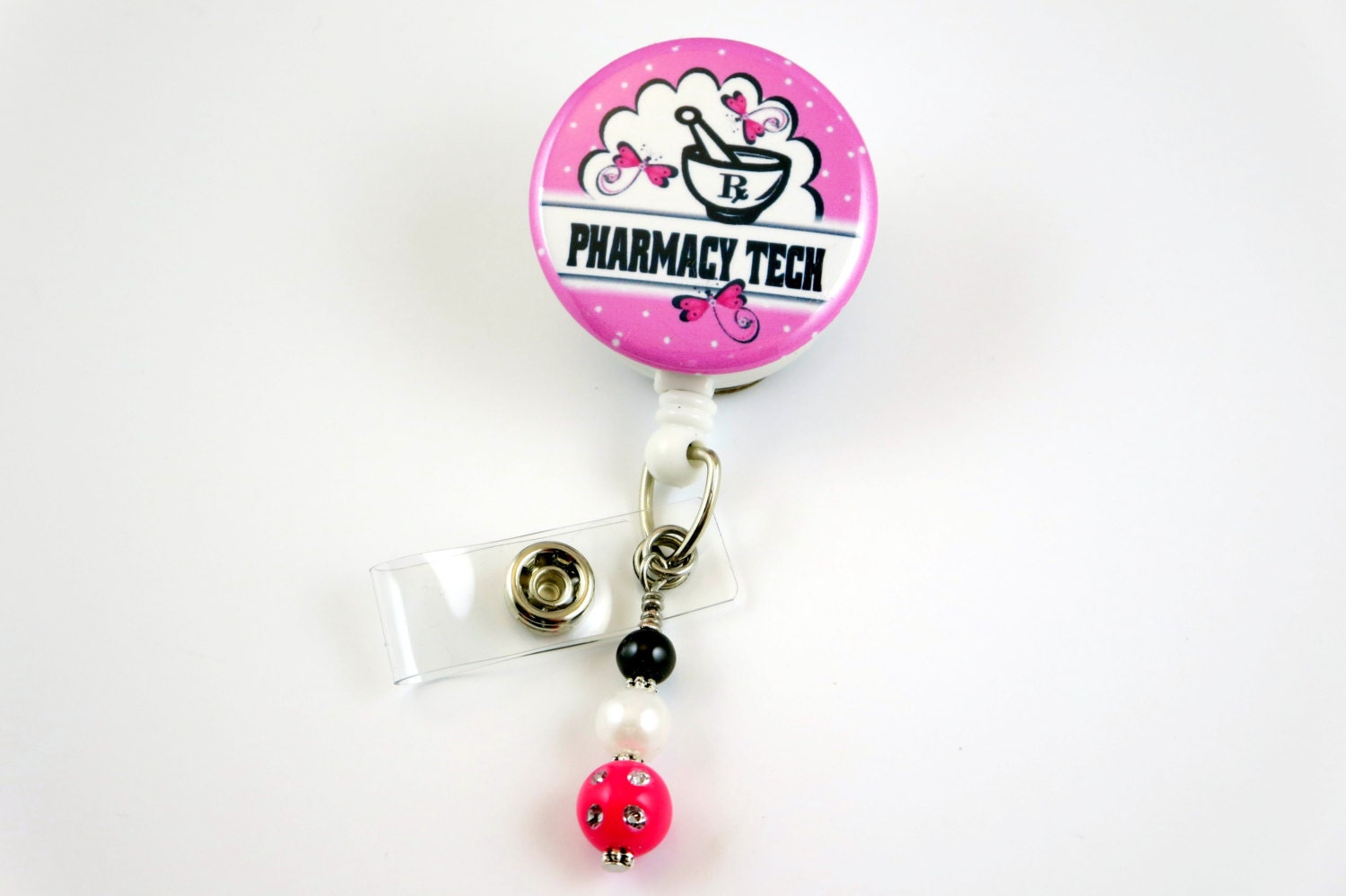 Pharmacy Tech RX Pink Retractable ID Badge HolderName Badge