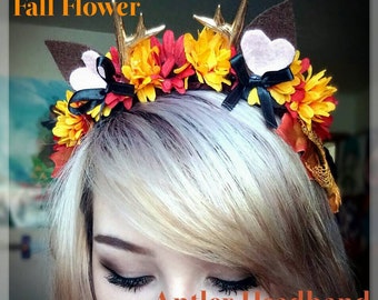 Fall Flower Crown Antler Headband
