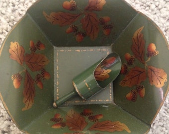 Signed Tole Tinplate Dish with natching Scoop