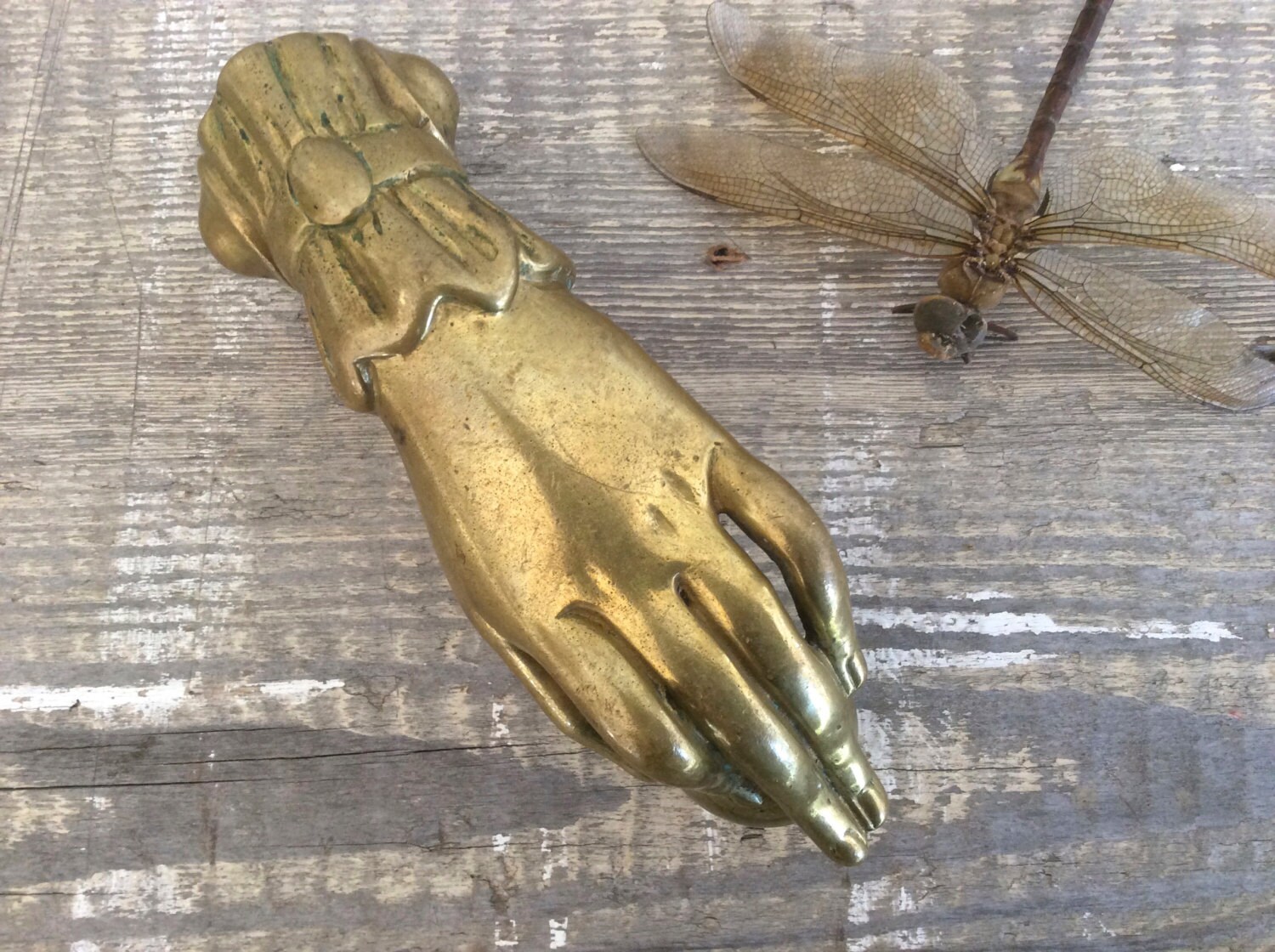 Vintage brass ball in hand door knocker architectural salvage