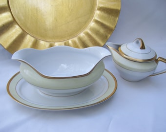 Vintage Meito China Gravy Boat Attached Underplate and Matching Creamer
