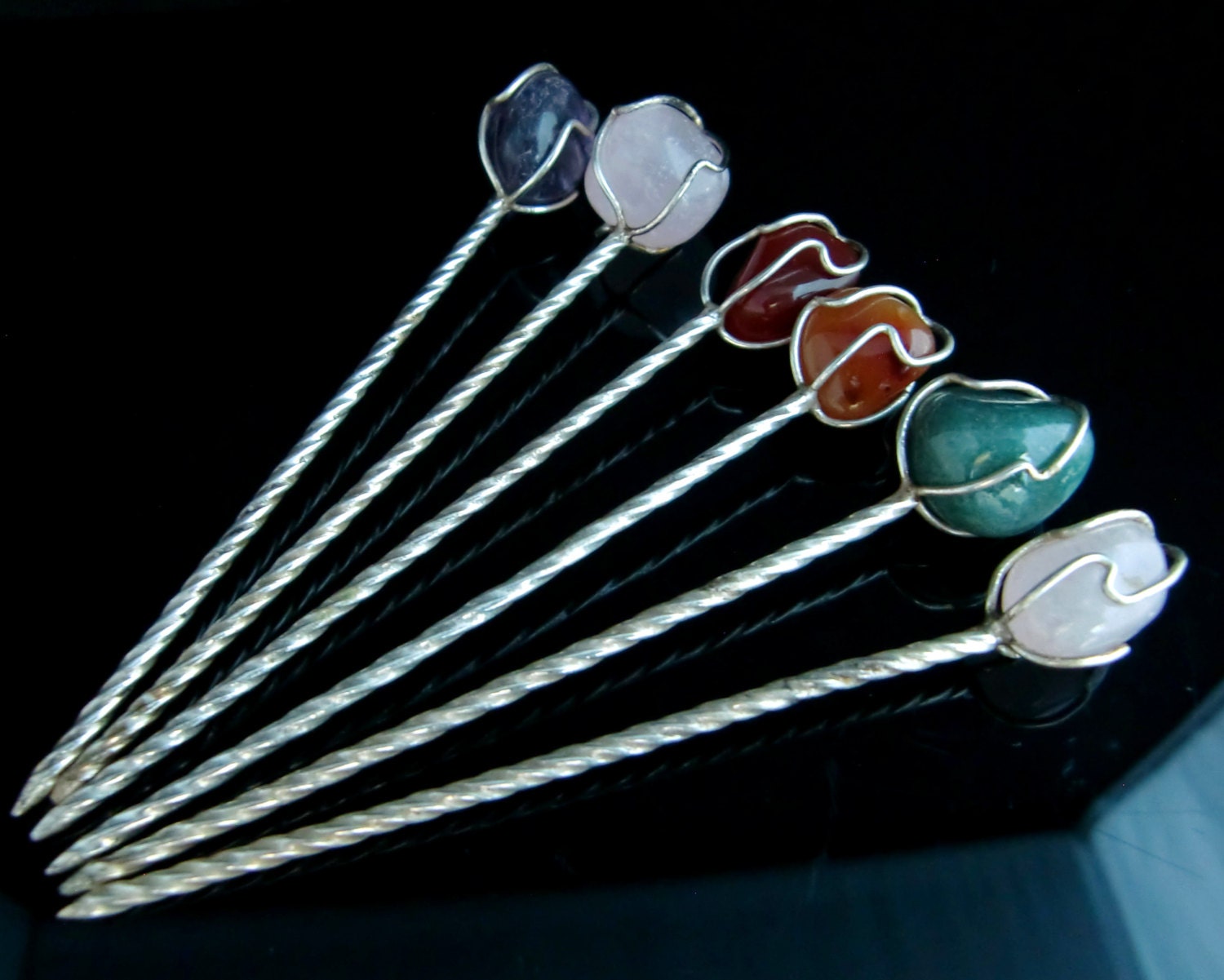 Vintage Cocktail Picks with Stones Sterling by ArmoireAncienne