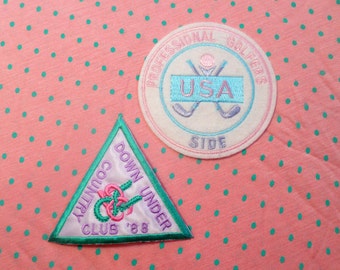 PASTEL vintage 80's emroidered sporty PATCHES set of 2! SPANK!