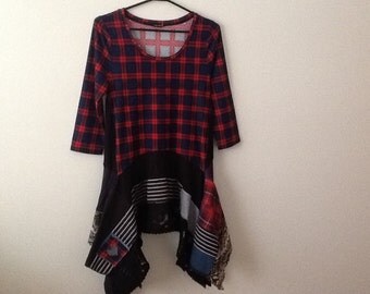 Upcycled Clothing Refashioned Punk Romantic Goth Grunge Funky Shabby Quirky Repurposed Patchworked Drape Tee Top Tunic. Women's Size Small.