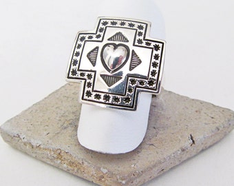 Sterling Silver Cross Ring, Southwestern Ring, Christian Jewelry, Ring Size 6, Heart Ring, Cross Jewelry, Gift For Her, Christian Gifts