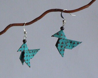 Boucles d'oreilles Origami Cocottes Style Ethnique.