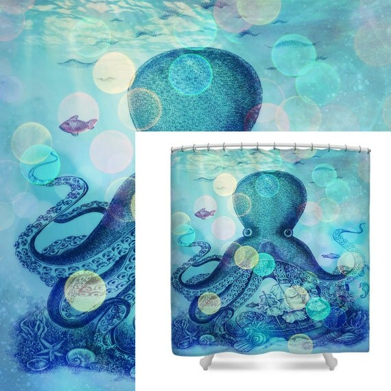 Octopus Shower Curtain Octopus Bathroom Decor Teal Purple