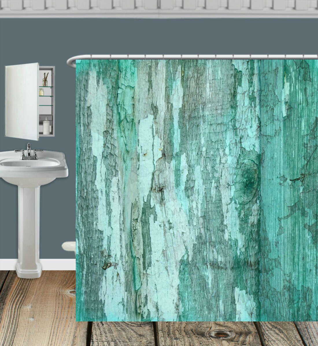 Shower Curtain Rustic Primitive Turquoise Green by FolkandFunky