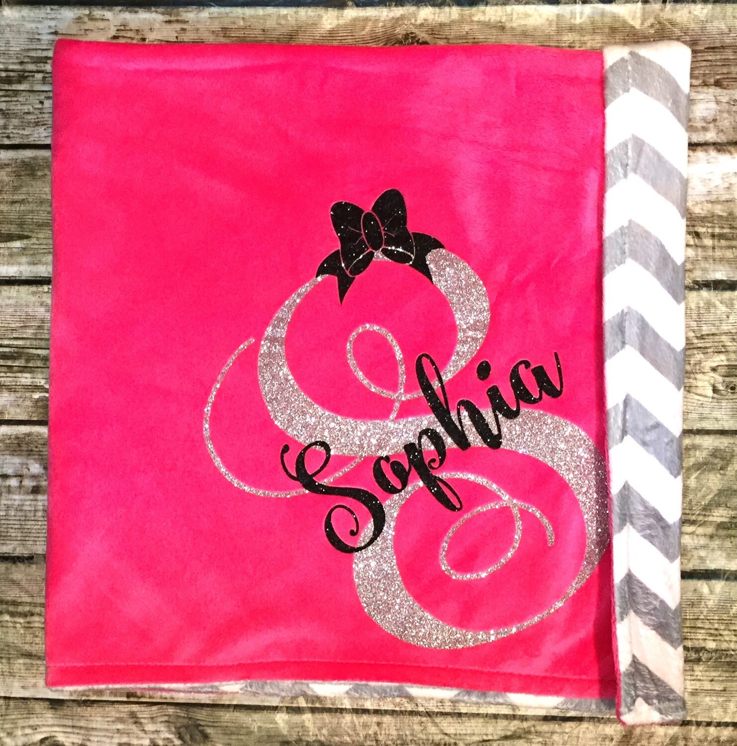 Monogram Baby Blanket PinkGray and White Chevron by BellaPiccoli