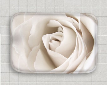 Floral Bath Mat-Rose Floor Mat-Ivory Floor Mat-Microfiber Floor Mat-Memory Foam-Flower Bath Decor-Kitchen Floor Mat-Nature-NonSkid Floor Mat