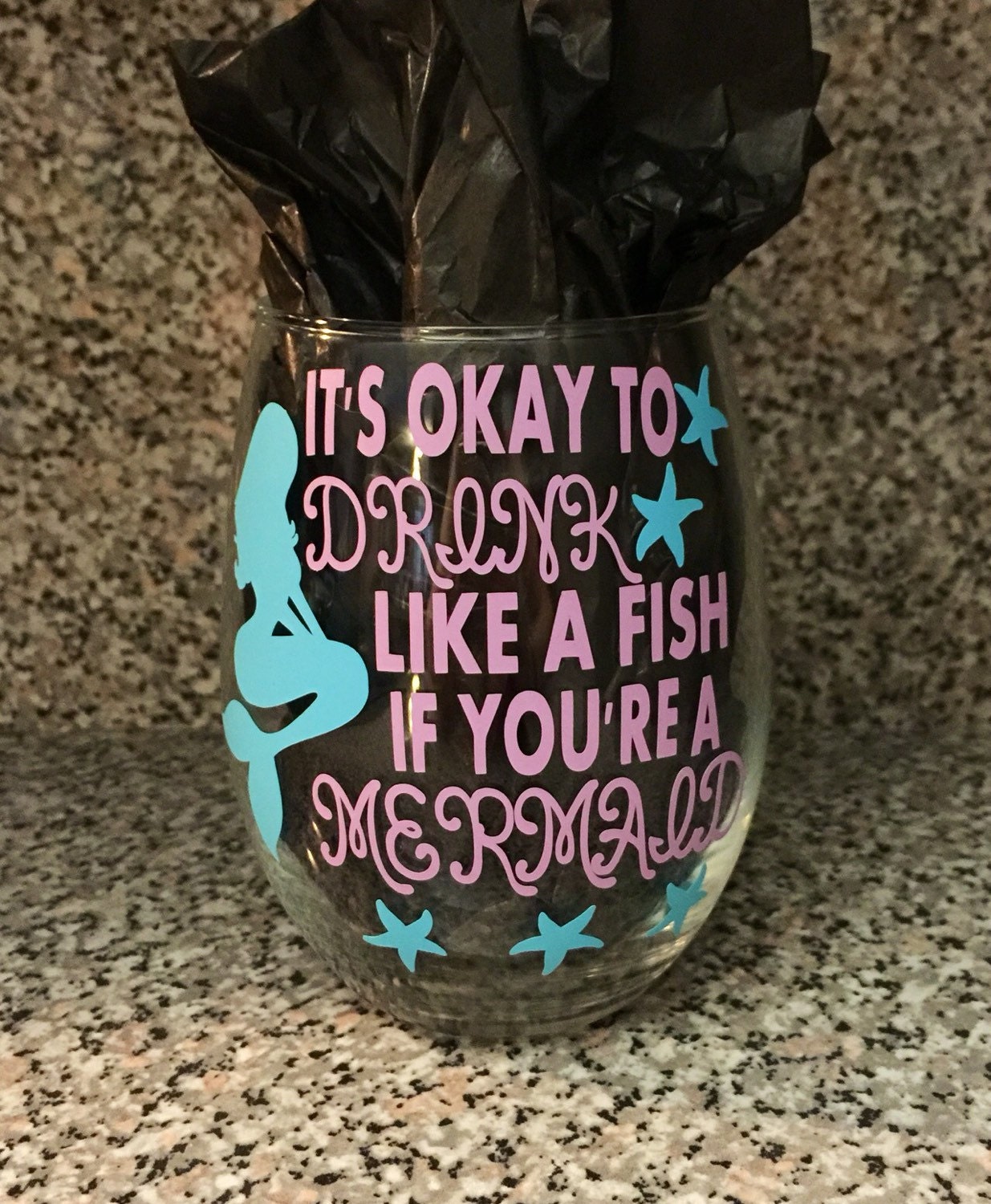 Mermaid Stemless Wine Glass It's okay to drink like a