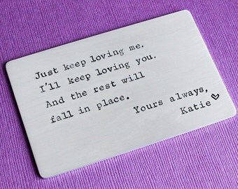 Personalized Wallet Insert - Custom Stamped Wallet Card - Wallet Love Note - Keepsake - Engraved Wallet Card - Husband Boyfriend Groom Gift