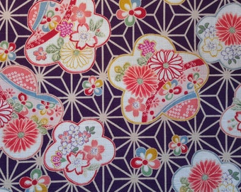Chrysanthemums. Cherry blossoms. Floral.Asanoha. Hemp Leaf. Japanese fabric. Japanese cotton fabric. Fabric by half yard or half meter