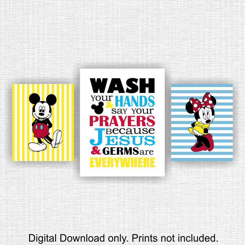 Mickey Mouse and Minnie Mouse Bathroom wall art Wash your