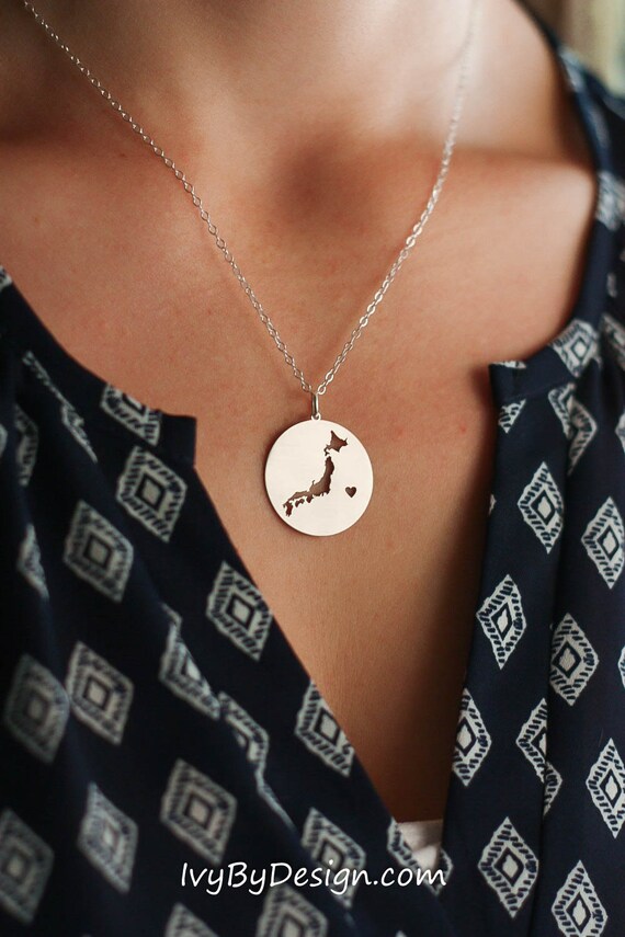 Japan Necklace Japan Charm Necklace Japan Pendant by IvyByDesign