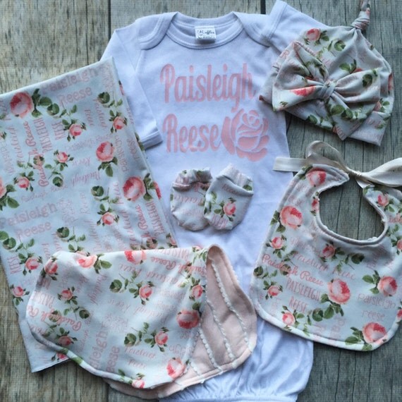Items similar to Custom hospital set, name blankets, baby bib, baby mitts, burp cloth