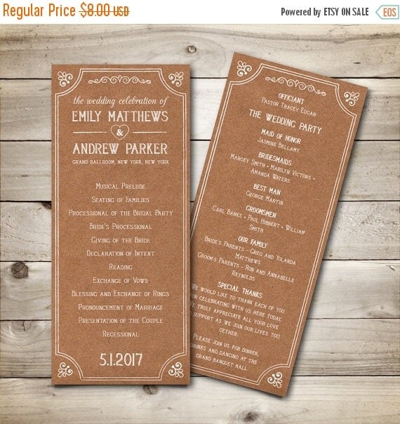 Wedding Program Template Printable Wedding by birDIYdesign