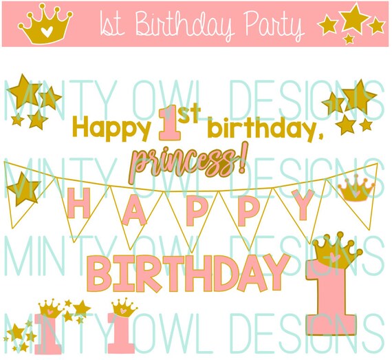Download SVG Cut File 1st Birthday Princess Star Crown Cut