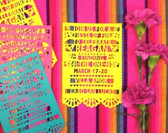 Fiesta Invitations, Fiesta Party Invites, Papel Picado, Mexican Wedding, Save the Date, Paper Cut Mexican Invitations, SET OF 6