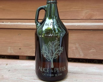 Personalized Beer Growler - Custom Beer Growler 64oz- Personalized Growler Engraved- Amber Color