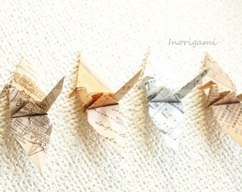 1000 Origami 3" Cranes ( Senba-zuru )/ Old Paper Design / Decoration / wedding / Party / interior / Japanese style / Gift