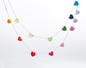 Valentines Day Decor Crochet Heart Garland, Rainbow Wall Hanging Banner Crochet Garland, Hearts Bunting, Nursery Wall Decor