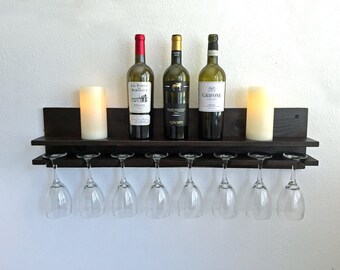 Floating Shelf Wine Glass Rack Wine Glasses by AdliteCreations