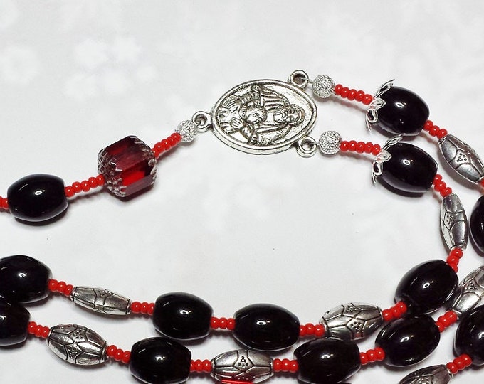 Red & Black Mans Rosary ~ Masculine Devotional Christmas Gift ~ Gift For Elder, Prayer Warrior, Sobriety Gift or Military Homecoming