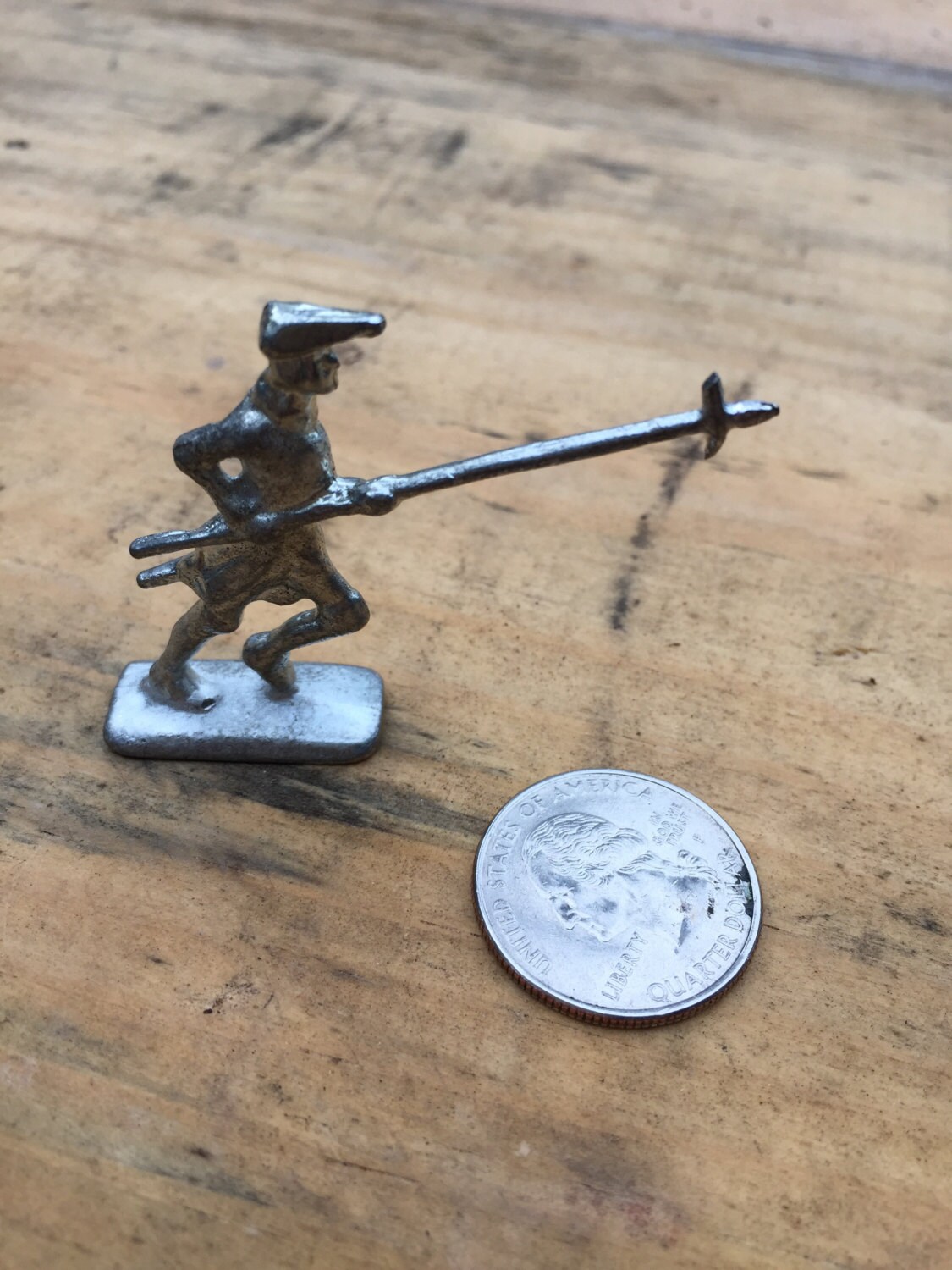 18th Century Pewter Toy Soldier Soldier Charging with Pike