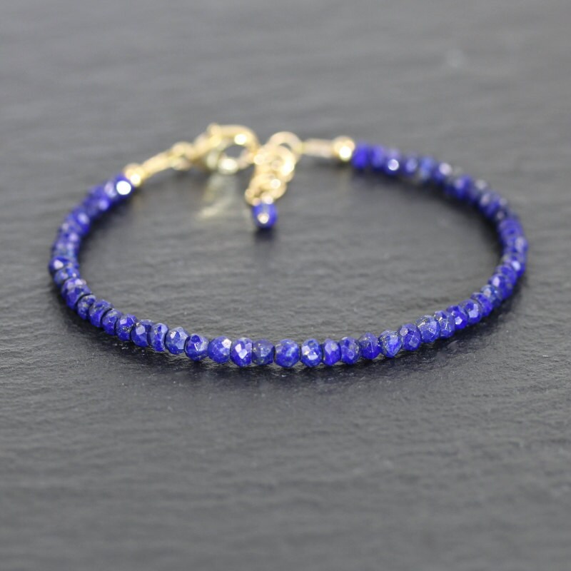 AAAA Lapis Lazuli & Gold Filled Bracelet. Dainty Bracelet.