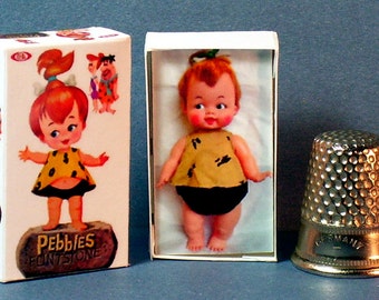 Pebbles Flintstone Doll Box - Dollhouse Miniature 1:12 scale - Dollhouse accessory - 1960s Dollhouse girl nursery toy - Doll Box Replica