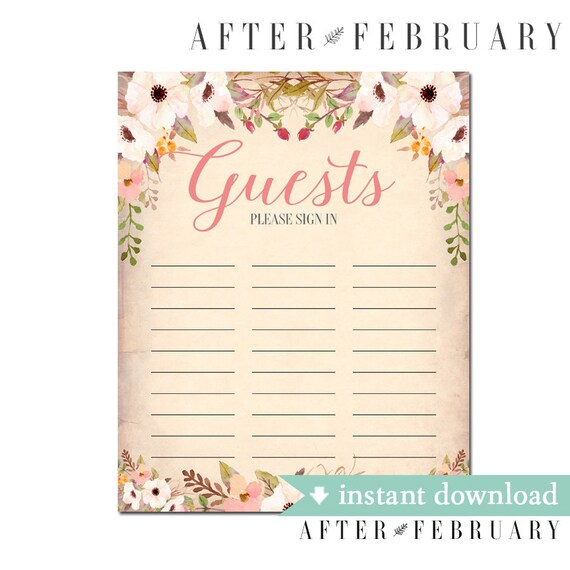 Guest SignIn Sheet 8x10 // Printable Guest Book