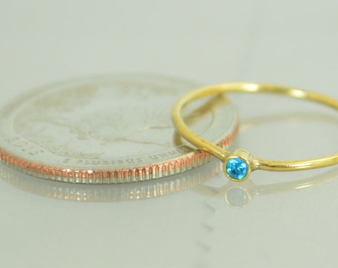 Tiny Blue Zircon Ring, Solid Gold Ring, Dainty Ring, Dainty Zircon, Mother's Ring, Stacking Ring, Tiny Gold Ring, Minimal Zircon, Alari
