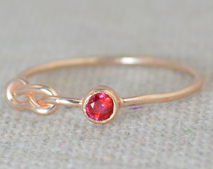 Ruby Infinity Ring, Rose Gold Filled Ring, Stackable Rings, Mothers Ring, July Birthstone Ring, Red Ring, Rose Gold Knot Ring, Band