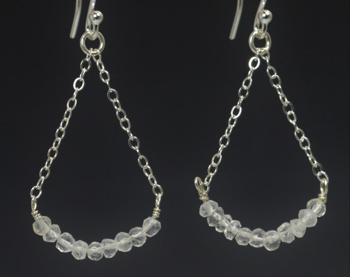 Crystal Quartz Earrings, Delicate Earrings, Gold Earring, Sterling Earrings, Rose Earrings, Copper, Dangle Earrings, Gemstone, White Earring