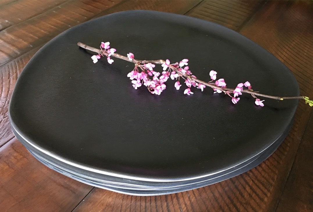 Handmade Irregular Shaped Dinner Plate Black Plate Porcelain